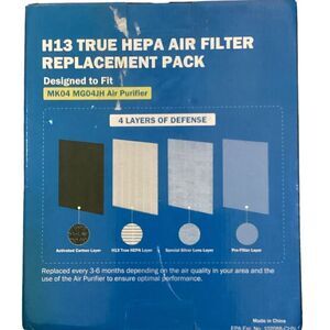 H13 True HEPA Replacement 2pk Air Filter Compatible w/ MK04 MG04JH, 4 Layers